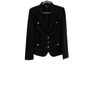 White House Black Market Blazer Women 10 Black Lightweight Button Up Preppy Boho